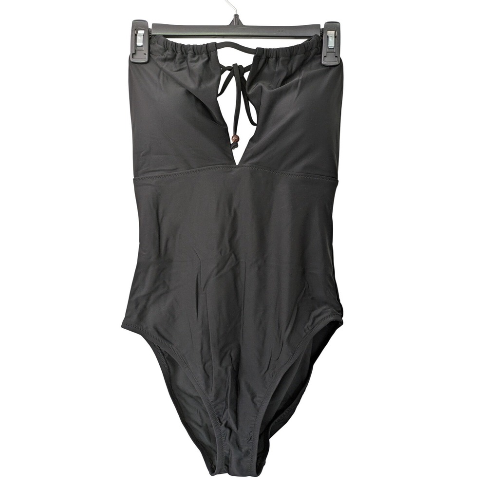 J. Crew‎ Factory Keyhole Halter One-Piece Swimsuit Size M Black NWT $118 CK508